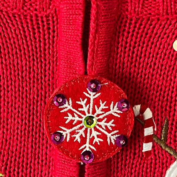 Christmas Sweater Holiday Red Snowman Cardigan - Picture 4 of 9
